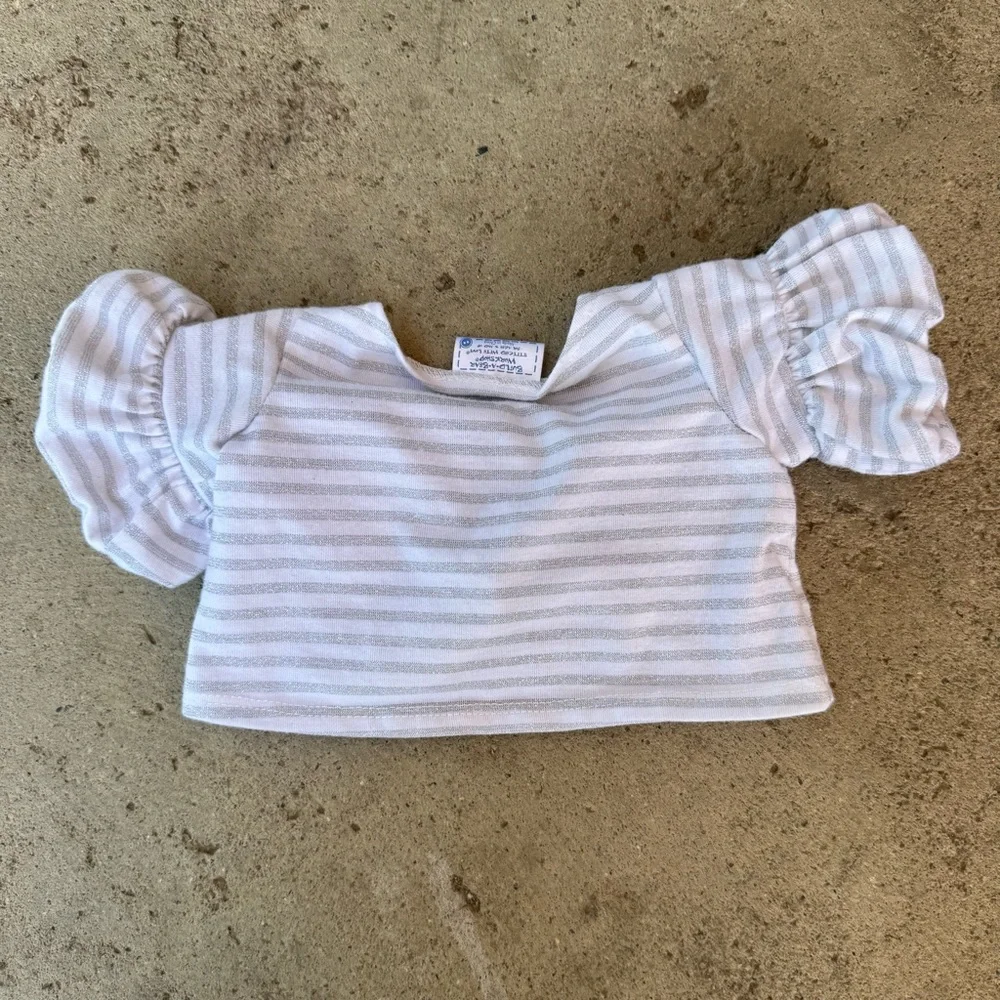 Build-A-Bear White and Silver‎ Puff Sleeve Blouse